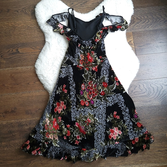 Vintage Betsey Johnson Dark Romance Floral Velvet Burnout Silk Slip Dress - Picture 9 of 9